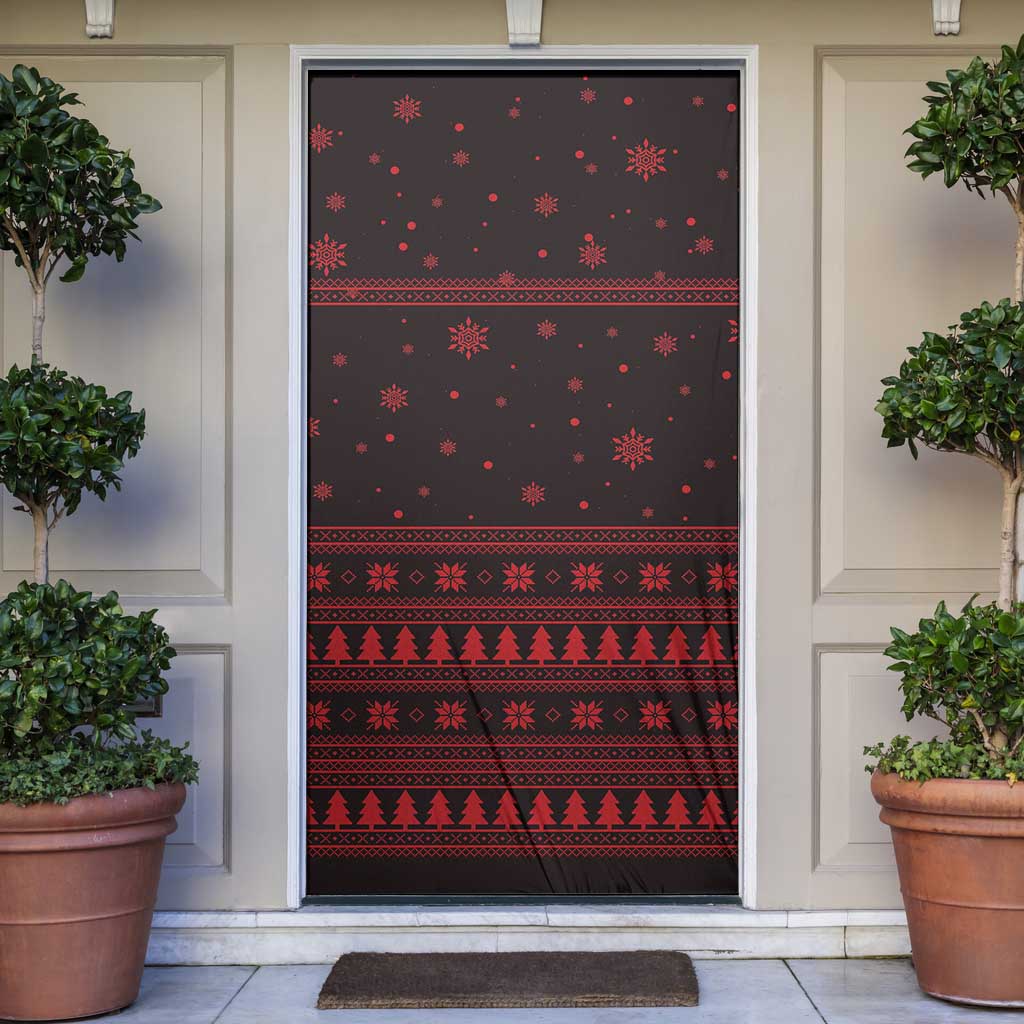 Wreath and Santa Dog in Red Door Cover with Black Holiday Pattern Design - Wonder Print Shop