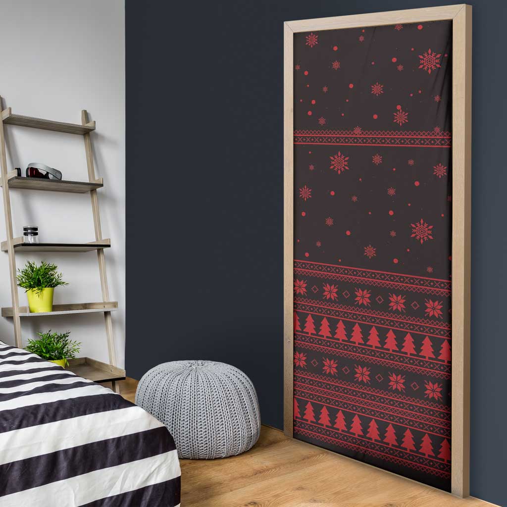 Wreath and Santa Dog in Red Door Cover with Black Holiday Pattern Design - Wonder Print Shop
