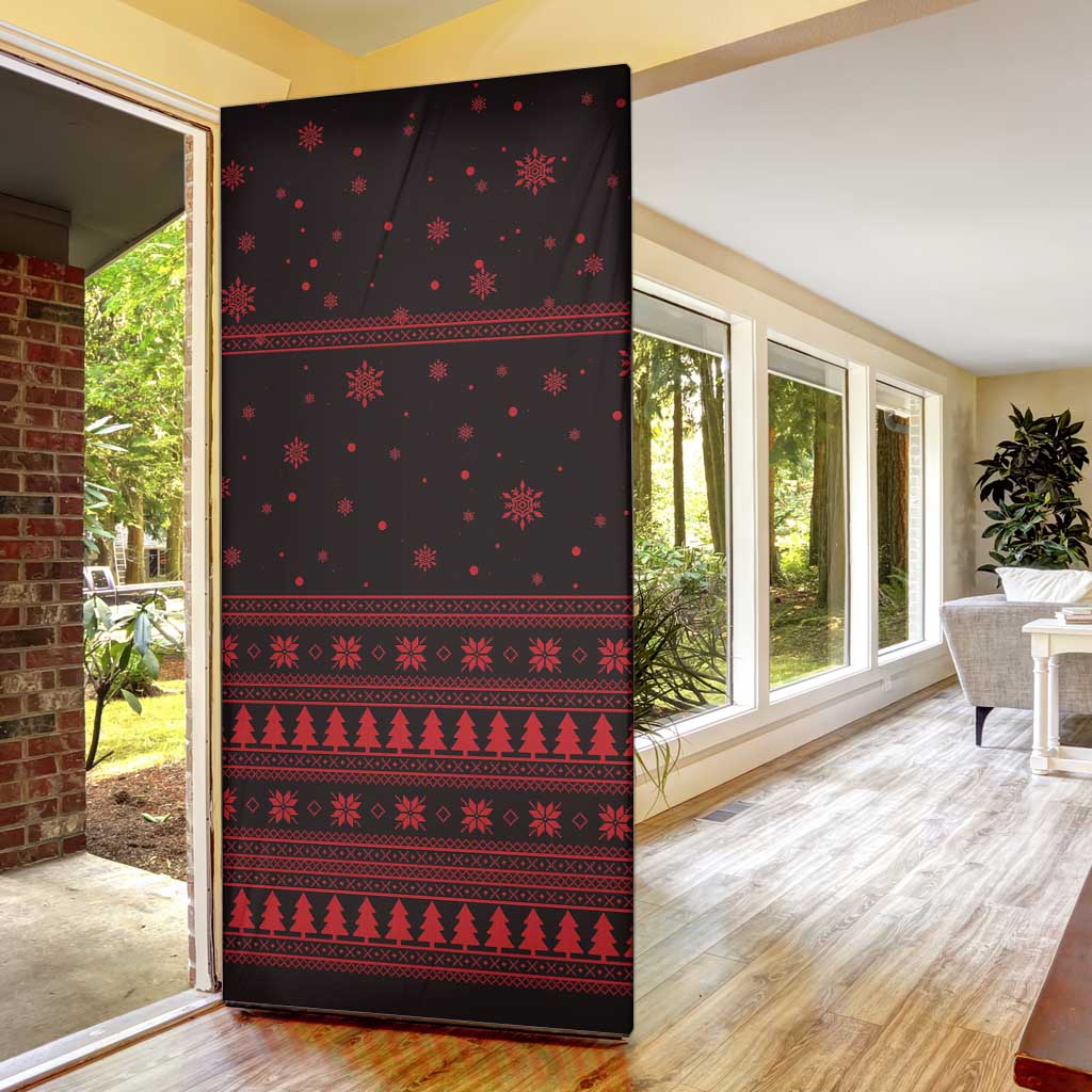 Wreath and Santa Dog in Red Door Cover with Black Holiday Pattern Design - Wonder Print Shop