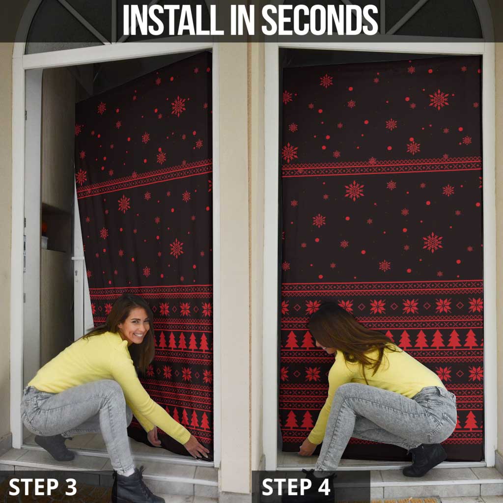Wreath and Santa Dog in Red Door Cover with Black Holiday Pattern Design - Wonder Print Shop
