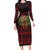 Wreath and Santa Dog in Red Family Matching Long Sleeve Bodycon Dress and Hawaiian Shirt with Black Holiday Pattern Design - Wonder Print Shop