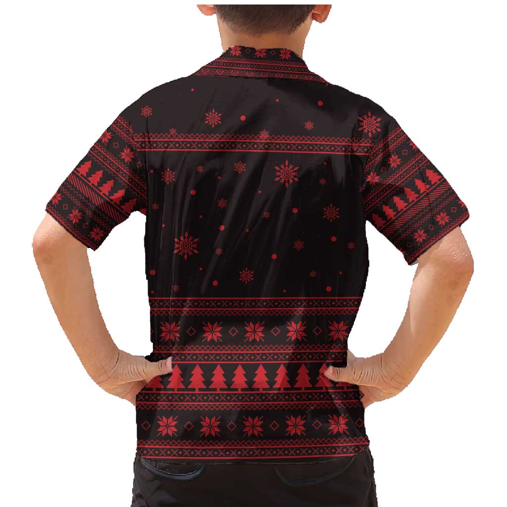 Wreath and Santa Dog in Red Family Matching Mermaid Dress and Hawaiian Shirt with Black Holiday Pattern Design - Wonder Print Shop