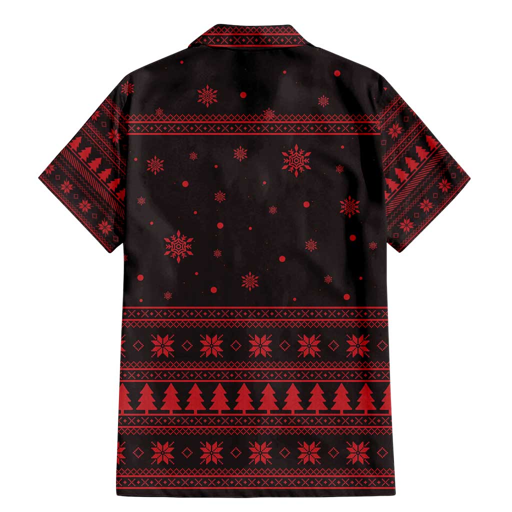 Wreath and Santa Dog in Red Family Matching Mermaid Dress and Hawaiian Shirt with Black Holiday Pattern Design - Wonder Print Shop