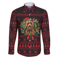 Wreath and Santa Dog in Red Family Matching Mermaid Dress and Hawaiian Shirt with Black Holiday Pattern Design - Wonder Print Shop