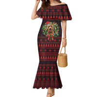 Wreath and Santa Dog in Red Family Matching Mermaid Dress and Hawaiian Shirt with Black Holiday Pattern Design - Wonder Print Shop
