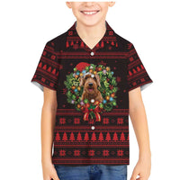 Wreath and Santa Dog in Red Family Matching Mermaid Dress and Hawaiian Shirt with Black Holiday Pattern Design - Wonder Print Shop