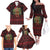 Wreath and Santa Dog in Red Family Matching Off The Shoulder Long Sleeve Dress and Hawaiian Shirt with Black Holiday Pattern Design - Wonder Print Shop
