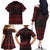 Wreath and Santa Dog in Red Family Matching Off The Shoulder Long Sleeve Dress and Hawaiian Shirt with Black Holiday Pattern Design - Wonder Print Shop