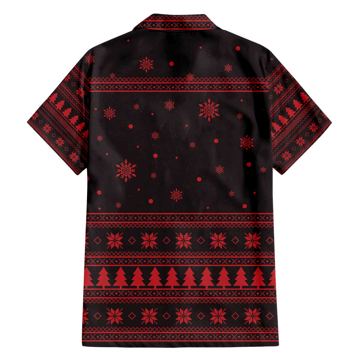 Wreath and Santa Dog in Red Family Matching Off The Shoulder Long Sleeve Dress and Hawaiian Shirt with Black Holiday Pattern Design - Wonder Print Shop