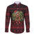 Wreath and Santa Dog in Red Family Matching Off The Shoulder Long Sleeve Dress and Hawaiian Shirt with Black Holiday Pattern Design - Wonder Print Shop
