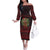 Wreath and Santa Dog in Red Family Matching Off The Shoulder Long Sleeve Dress and Hawaiian Shirt with Black Holiday Pattern Design - Wonder Print Shop