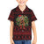 Wreath and Santa Dog in Red Family Matching Off The Shoulder Long Sleeve Dress and Hawaiian Shirt with Black Holiday Pattern Design - Wonder Print Shop