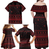 Wreath and Santa Dog in Red Family Matching Off Shoulder Maxi Dress and Hawaiian Shirt with Black Holiday Pattern Design - Wonder Print Shop