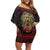 Wreath and Santa Dog in Red Family Matching Off Shoulder Short Dress and Hawaiian Shirt with Black Holiday Pattern Design - Wonder Print Shop