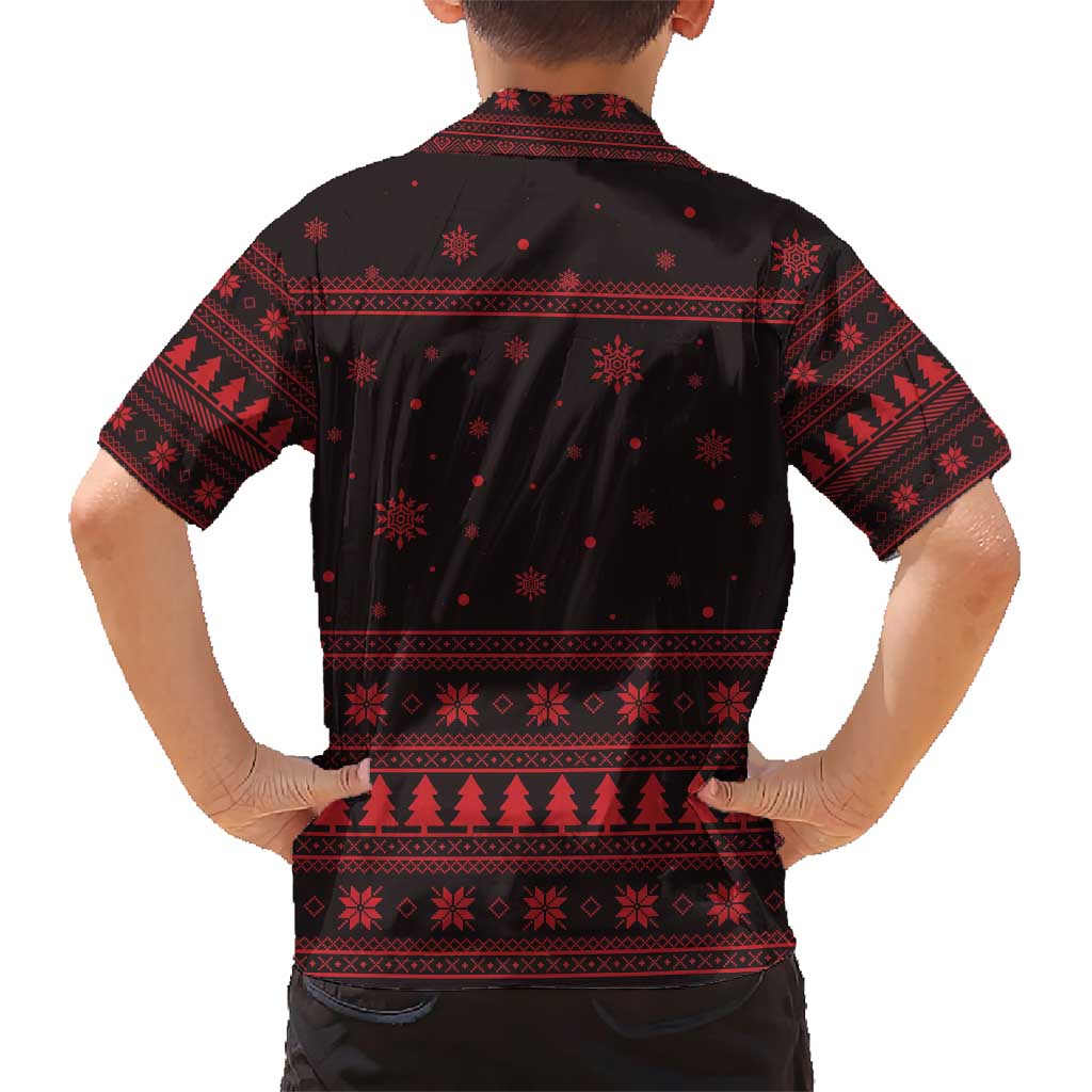 Wreath and Santa Dog in Red Family Matching Short Sleeve Bodycon Dress and Hawaiian Shirt with Black Holiday Pattern Design - Wonder Print Shop