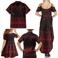 Wreath and Santa Dog in Red Family Matching Summer Maxi Dress and Hawaiian Shirt with Black Holiday Pattern Design - Wonder Print Shop