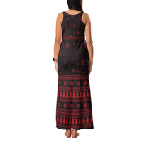 Wreath and Santa Dog in Red Family Matching Tank Maxi Dress and Hawaiian Shirt with Black Holiday Pattern Design - Wonder Print Shop