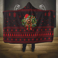 Wreath and Santa Dog in Red Hooded Blanket with Black Holiday Pattern Design - Wonder Print Shop