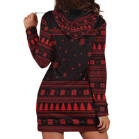 Wreath and Santa Dog in Red Hoodie Dress with Black Holiday Pattern Design - Wonder Print Shop