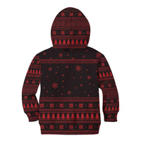 Wreath and Santa Dog in Red Kid Hoodie with Black Holiday Pattern Design - Wonder Print Shop
