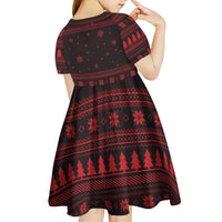 Wreath and Santa Dog in Red Kid Short Sleeve Dress with Black Holiday Pattern Design - Wonder Print Shop
