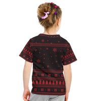 Wreath and Santa Dog in Red Kid T Shirt with Black Holiday Pattern Design - Wonder Print Shop