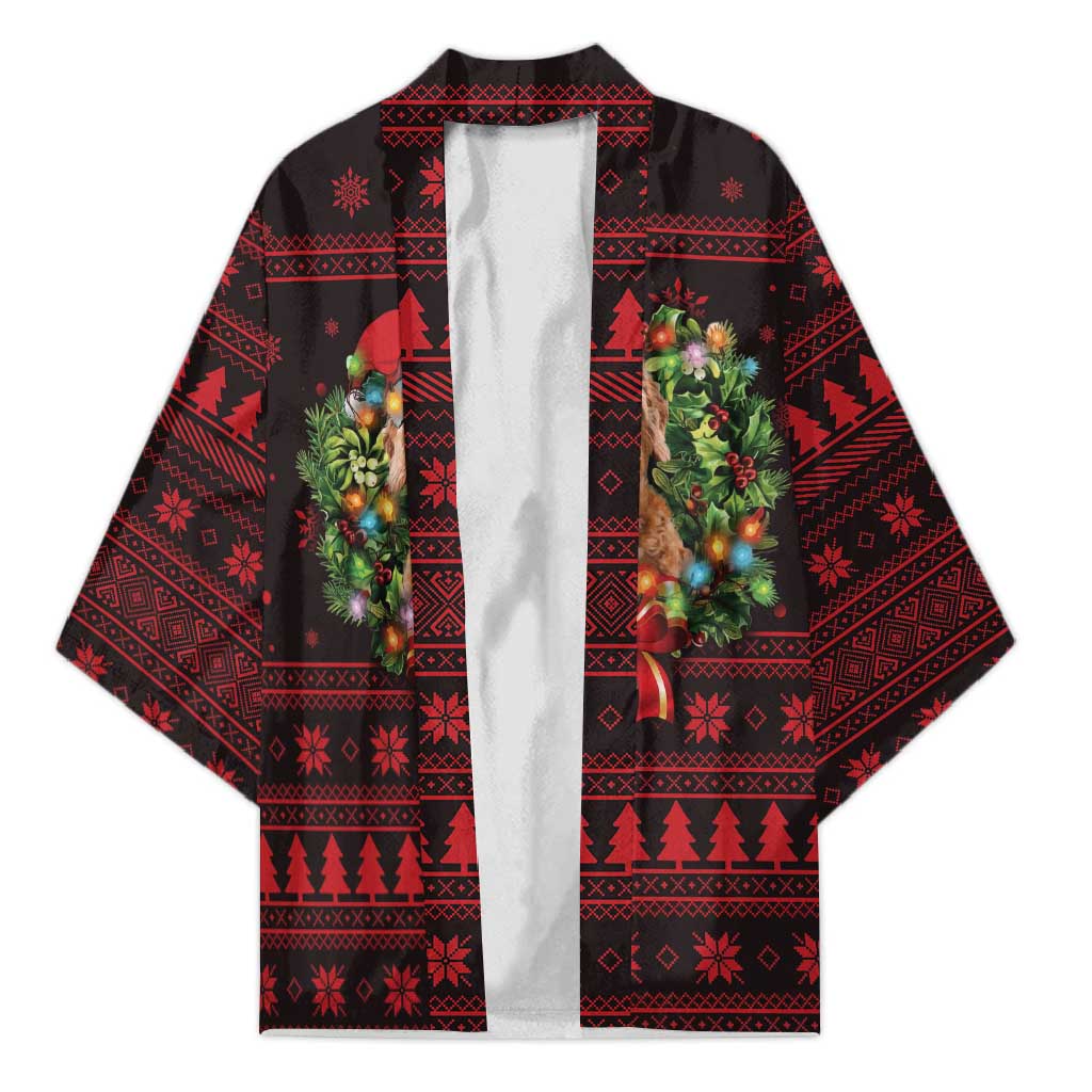 Wreath and Santa Dog in Red Kimono with Black Holiday Pattern Design - Wonder Print Shop