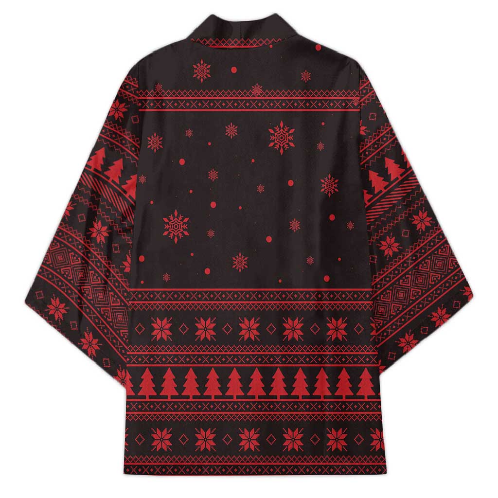 Wreath and Santa Dog in Red Kimono with Black Holiday Pattern Design - Wonder Print Shop