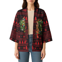 Wreath and Santa Dog in Red Kimono with Black Holiday Pattern Design - Wonder Print Shop