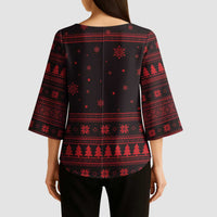 Wreath and Santa Dog in Red Kimono Sleeve Blouse with Black Holiday Pattern Design - Wonder Print Shop