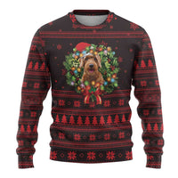 Wreath and Santa Dog in Red Ugly Christmas Sweater with Black Holiday Pattern Design - Wonder Print Shop
