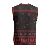 Wreath and Santa Dog in Red Christmas Knitted V-Neck Vest with Black Holiday Pattern Design - Wonder Print Shop