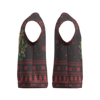 Wreath and Santa Dog in Red Christmas Knitted V-Neck Vest with Black Holiday Pattern Design - Wonder Print Shop