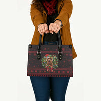 Wreath and Santa Dog in Red Leather Bag with Black Holiday Pattern Design - Wonder Print Shop