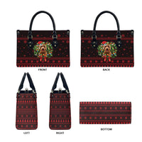 Wreath and Santa Dog in Red Leather Bag with Black Holiday Pattern Design - Wonder Print Shop
