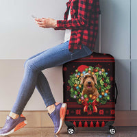 Wreath and Santa Dog in Red Luggage Cover with Black Holiday Pattern Design - Wonder Print Shop