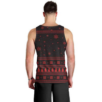 Wreath and Santa Dog in Red Men Tank Top with Black Holiday Pattern Design - Wonder Print Shop