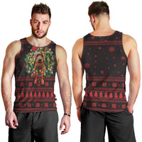 Wreath and Santa Dog in Red Men Tank Top with Black Holiday Pattern Design - Wonder Print Shop