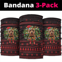 Wreath and Santa Dog in Red Neck Gaiter with Black Holiday Pattern Design - Wonder Print Shop
