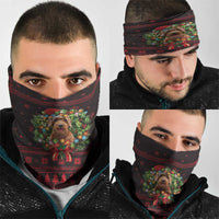 Wreath and Santa Dog in Red Neck Gaiter with Black Holiday Pattern Design - Wonder Print Shop