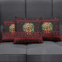 Wreath and Santa Dog in Red Pillow Cover with Black Holiday Pattern Design - Wonder Print Shop