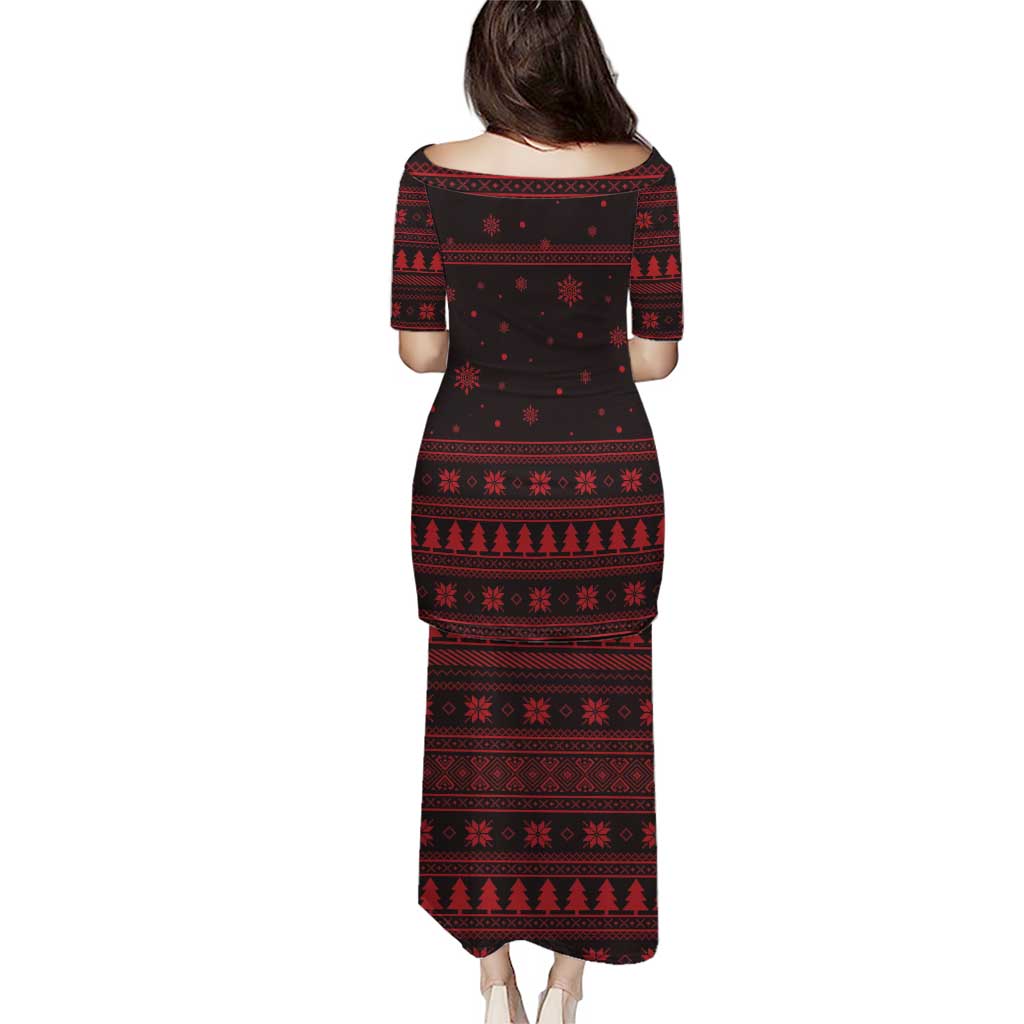 Wreath and Santa Dog in Red Puletasi with Black Holiday Pattern Design - Wonder Print Shop