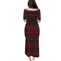 Wreath and Santa Dog in Red Puletasi with Black Holiday Pattern Design - Wonder Print Shop