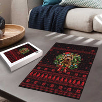 Wreath and Santa Dog in Red Puzzle with Black Holiday Pattern Design - Wonder Print Shop