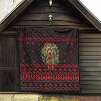 Wreath and Santa Dog in Red Quilt with Black Holiday Pattern Design - Wonder Print Shop
