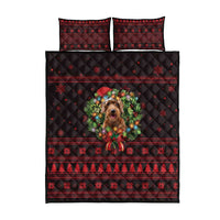 Wreath and Santa Dog in Red Quilt Bed Set with Black Holiday Pattern Design - Wonder Print Shop