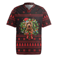 Wreath and Santa Dog in Red Rugby Jersey with Black Holiday Pattern Design - Wonder Print Shop