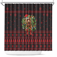 Wreath and Santa Dog in Red Shower Curtain with Black Holiday Pattern Design - Wonder Print Shop