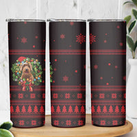 Wreath and Santa Dog in Red Skinny Tumbler with Black Holiday Pattern Design - Wonder Print Shop