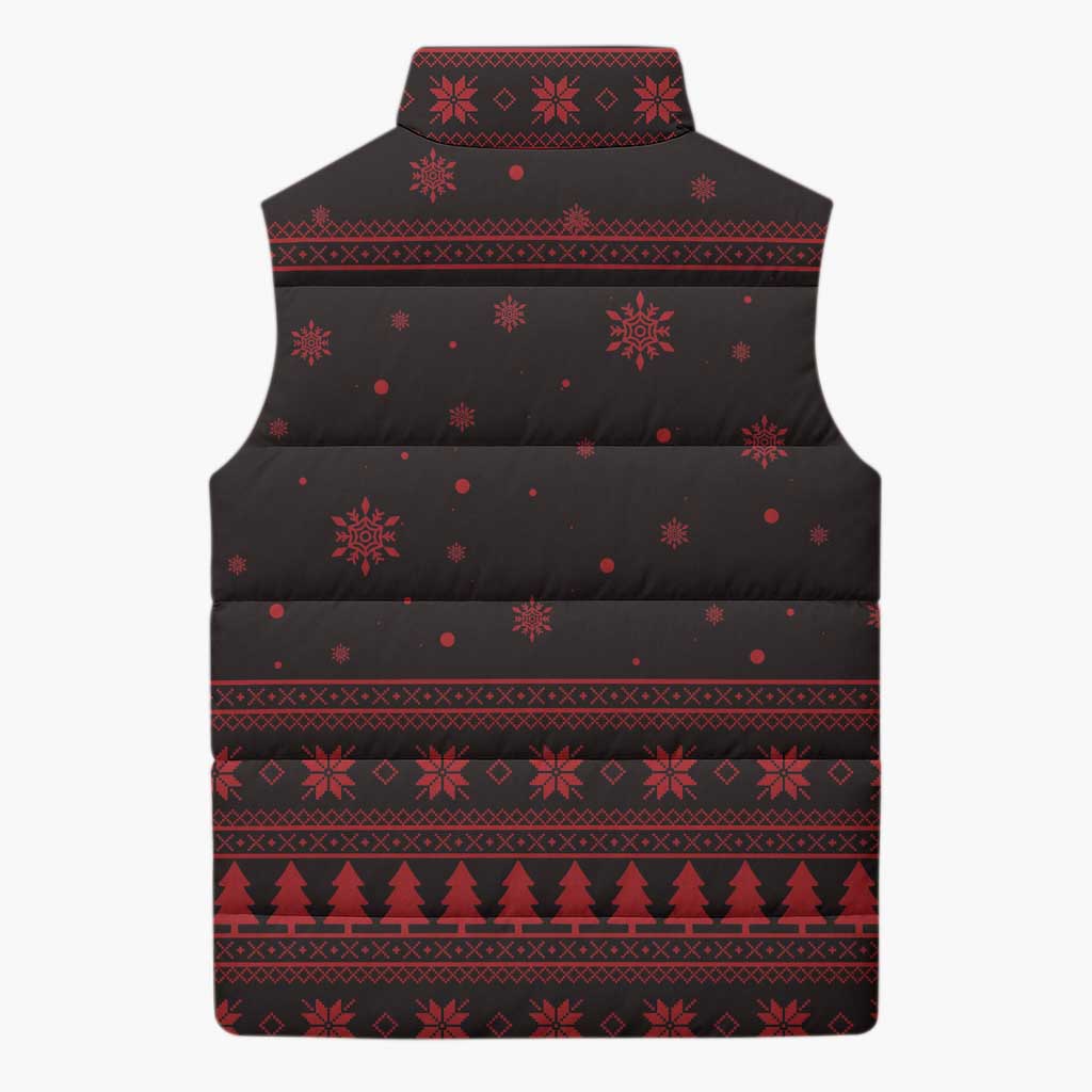 Wreath and Santa Dog in Red Sleeveless Puffer Jacket with Black Holiday Pattern Design - Wonder Print Shop
